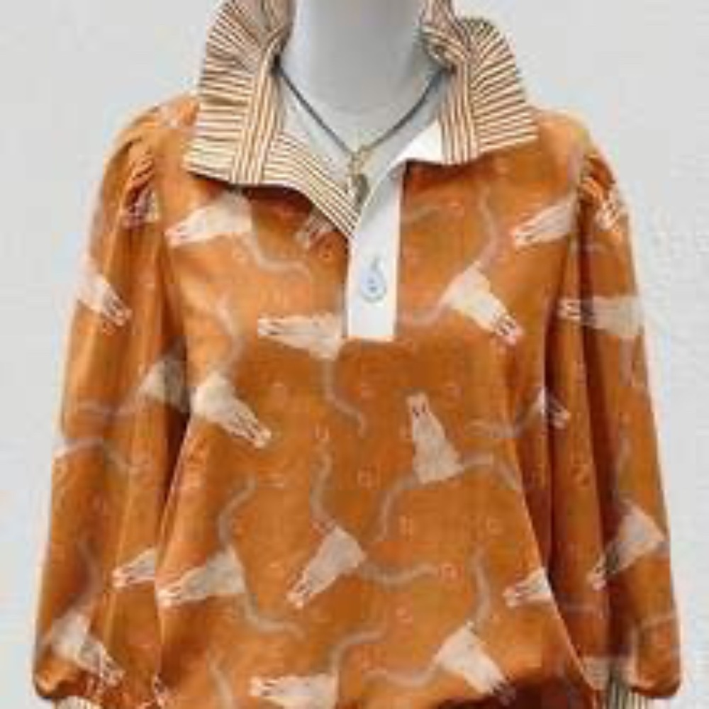 Paisley Pattern Casual Lantern Sleeve Lazy V-Neck Long Sleeve Top